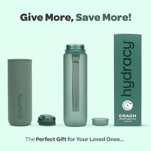 Hydracy Water Bottle - Large BPA-Free with Time Marker & Fruit Infuser | Leak-Proof Gym Bottle