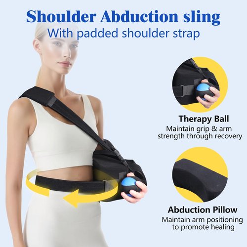 ComfortLife Arm Sling Shoulder Immobilizer for Rotator Cuff Pain Relief, Surgery & Broken Arm - Shoulder Abduction Pillow for Injury Support - Brace Includes Pockets-Foam Stress Ball and Wedge