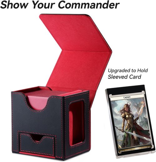 Mage Tech Card Deck Box for MTG Commander - Patented Design, Holds 100 Double-Sleeved Cards | Black/Red