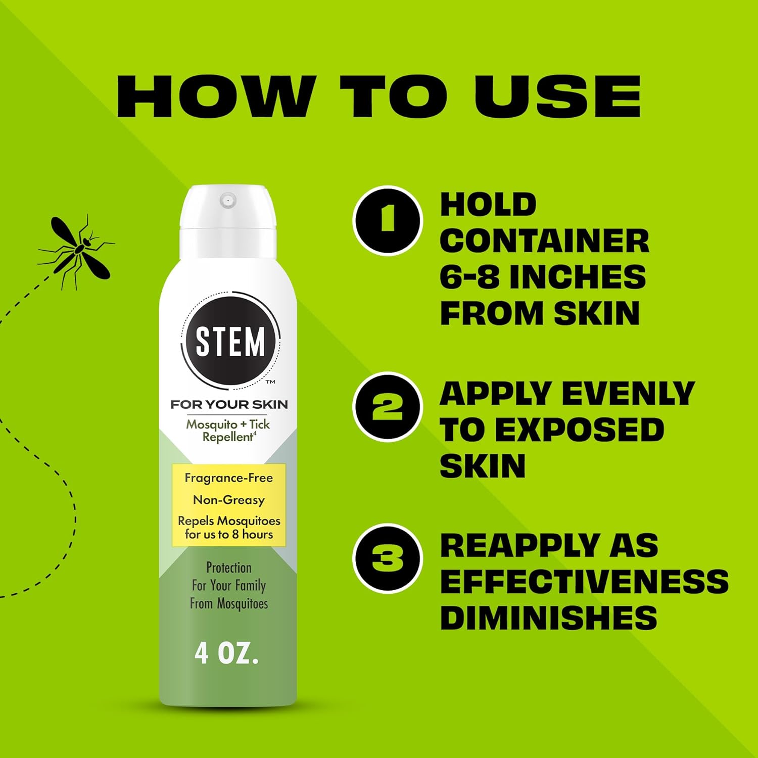 STEM Mosquito & Tick Repellent Spray - Fragrance-Free Picaridin Protection, 4 oz