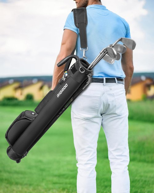 RIOROO Golf Stand Bag, Lightweight Par 3 Golf Bag Holds Up to 7 Clubs with Two Way Dividers Cooler Pocket Shoulder Strap and Multiple Storage Pockets for Men and Women