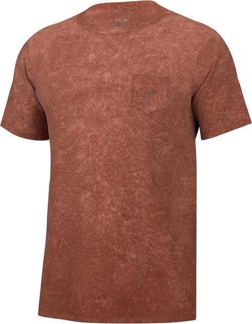 HUK Men's Fishing T-Shirt - Short Sleeve Mineral Wash Pocket Tee for Comfort & Style