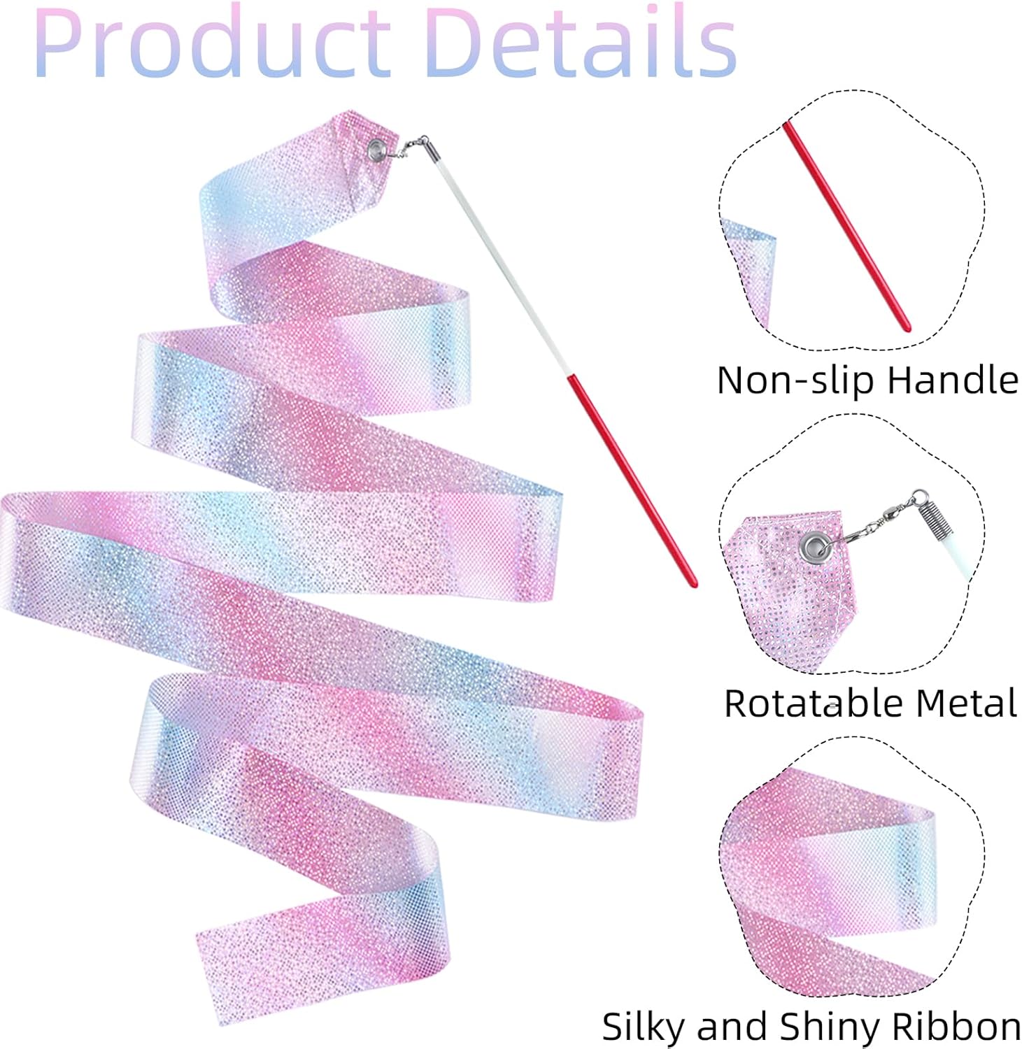 Skiennix Dance Ribbons - 78.7 Inch Twirling Gymnastics Ribbons for Birthday Parties | Sparkly Colors for Kids & Adults