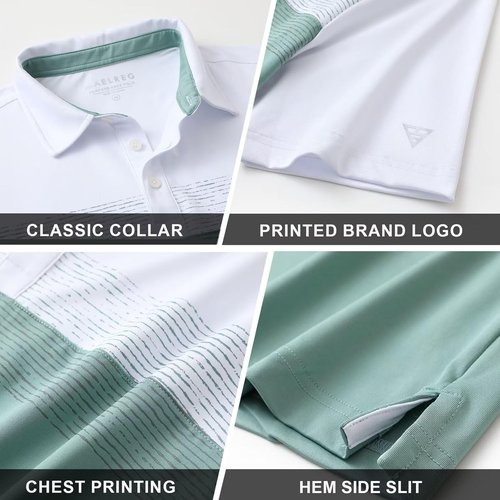 M MAELREG Golf Shirts for Men - Moisture-Wicking Performance Polo with Chest Print | Casual Short Sleeve