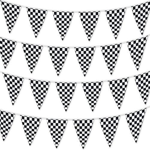 Checkered Flags 100’ FT Pennant Racing Banner - NASCAR Theme Party Decoration | Race Car Party Décor