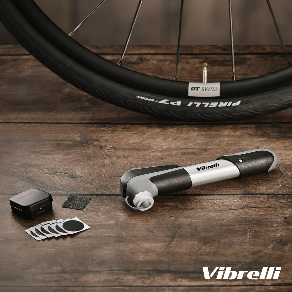 Vibrelli Mini Bike Pump - 120 PSI Presta & Schrader Tire Pump for Road & MTB - No Valve Change Required