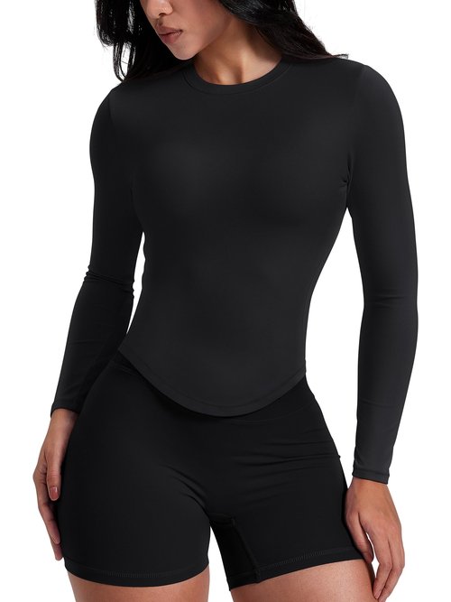 AVGO Long Sleeve Shirts for Women Workout Tops Gym Top Breathable Yoga T Shirt Running Sportwear Slim Fit Activewear (Black, Medium)