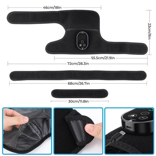 Cordless Heated Knee Massager with Vibration, FSA Eligible HSA, Heated Knee Brace Wrap Heating Shoulder Brace Support Wrap for Knee Elbow, Heating Pad with 6 Heating Levels, 3 Massage Modes&Timer