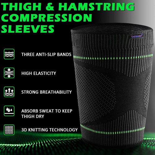 Thigh Compression Sleeves Hamstring Support: 20-30 mmhg Anti Slip Thigh Sleeve by Beister (Pair), Leg Brace Wrap for Sore Hamstring, Groin, Muscle Sprains, Tendinitis, Workouts, Sciatica Pain