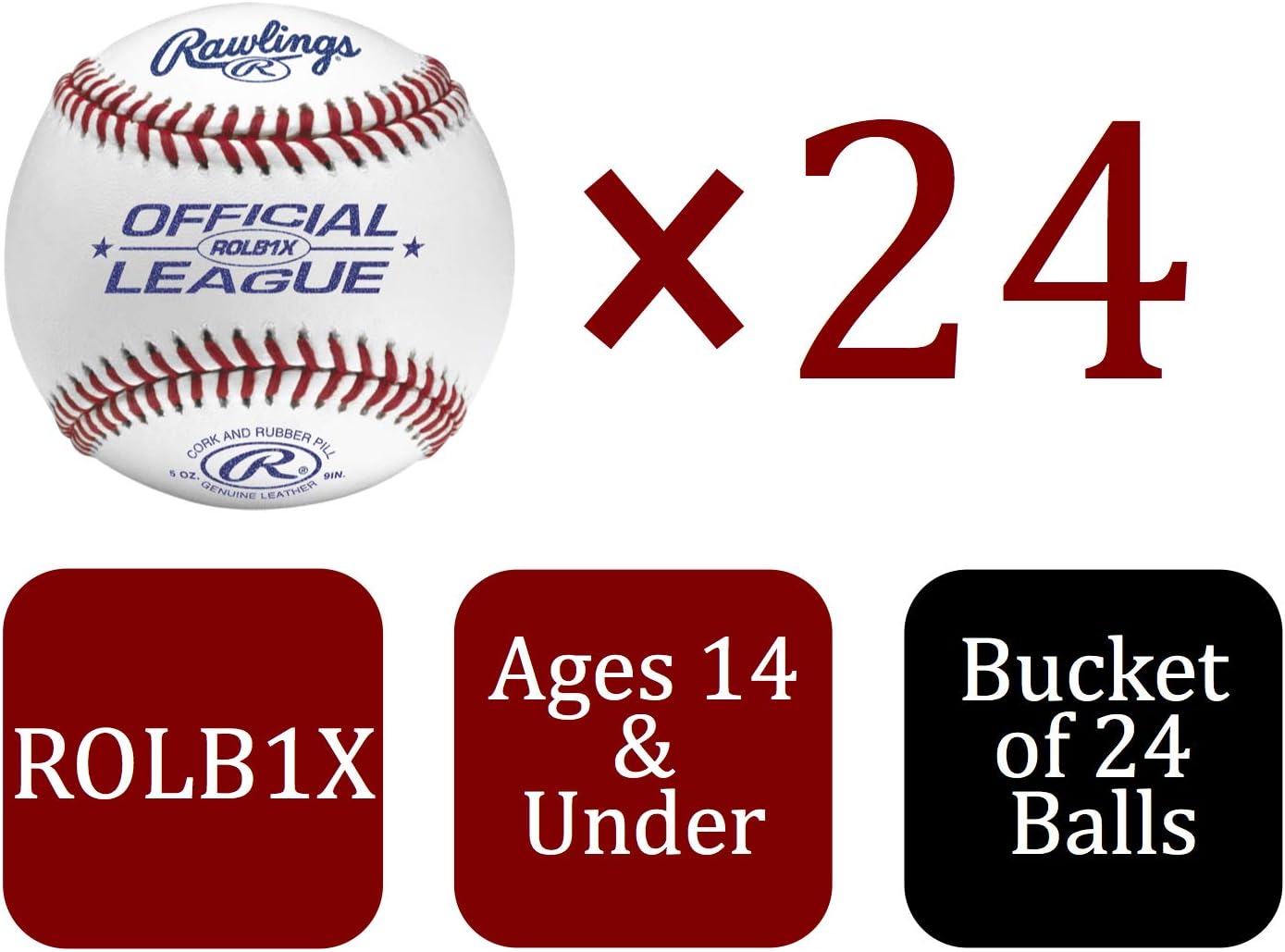 Rawlings Official League Youth Baseballs - Competition Grade | 24 Count Bucket for Practice