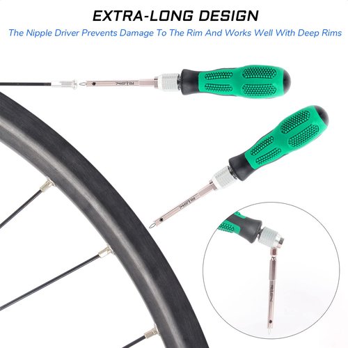 KIEVODE Bike Nipple Driver Tool for Wheel Spoke Lacing and Building - Screwdriver with Comfort Grip Handle for MTB, Road, or Mountain Bicycle