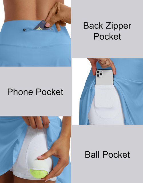 LXNMGO Women's High Waist Pleated Tennis Skirt with 4 Pockets Lightweight Athletic Golf Skorts Skirts for Running Workout Light Blue, M