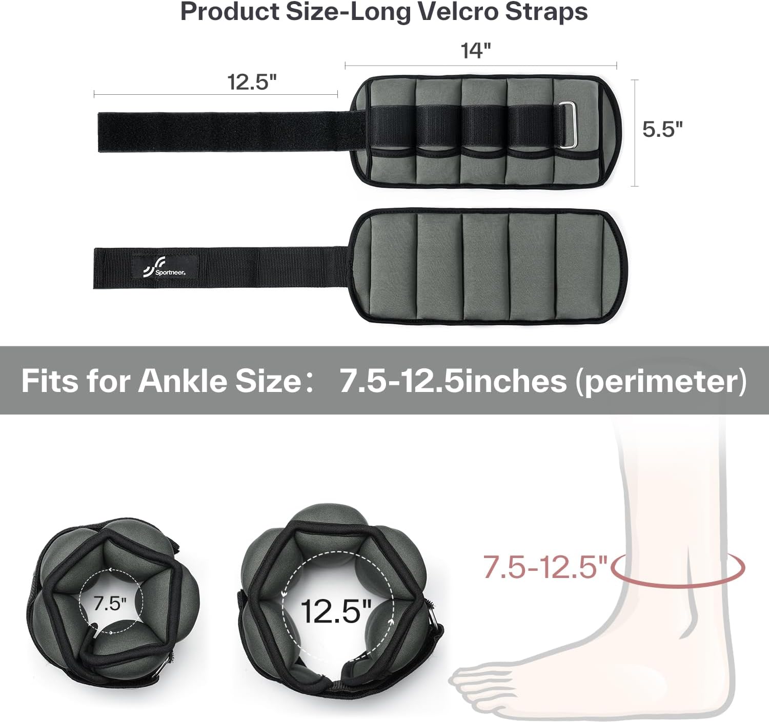 Sportneer Adjustable Ankle Weights Set - Comfortable Neoprene Leg Weights for Walking & Yoga | 1 Pair (2-10 lbs)