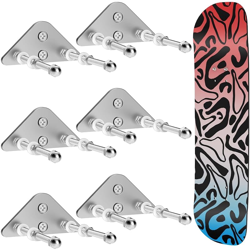 6Pcs-Silver Skateboard Wall Mount Hanger - Aluminum Deck Display Rack with Two Screw Holes