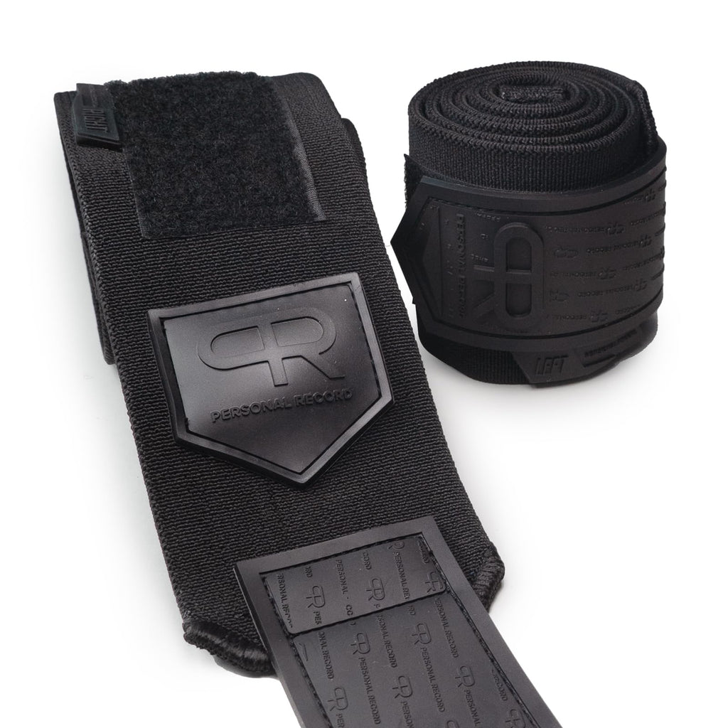 PR Personal Record Elbow Wraps for Weightlifting - Heavy Duty Construction, 25% More Elasticity, Reinforced Stitching, Extra Wide Fastener, Easy to Adjust, All Black