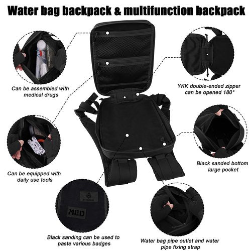 PETAC GEAR Tactical Hydration Pack for 1.5L - Lightweight Water Reservoir Heavy Duty Molle Backpack for Hiking, Cycling, Running, Hunting（BK）