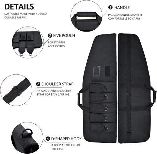 AUMTISC Tactical Soft Gun Case, Rifle Carrying Range Bag with 5 Pouches and Adjustable Shoulder Sling, 38/42 Inch