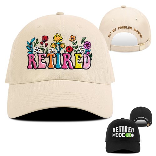 Flower Retired Hat, Floral Retirement Gifts for Woman, Adjustable Cotton Breathable Colorful Embroidered Baseball Cap