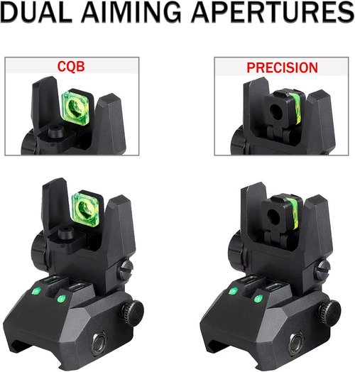 Fiber Optic Sights - Flip-Up Front & Rear Backup Sights with Green/Red Optics | Durable Black Polymer