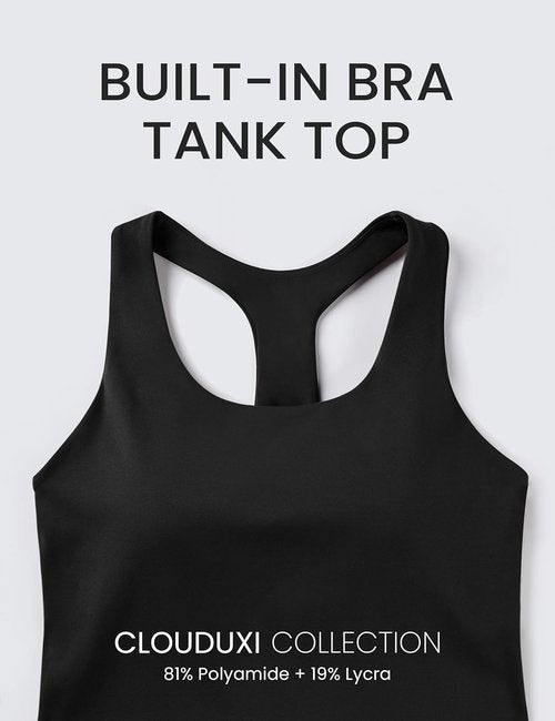 BAYDI Clouduxi Workout Tank Tops - Racerback Yoga Shirts with Built-In Bra | Athletic Sleeveless Camisole