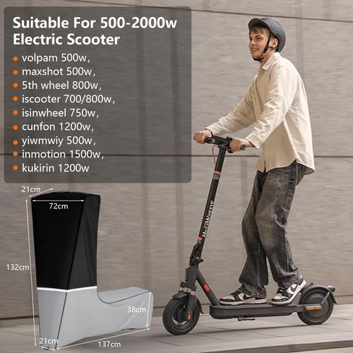 Kistrba Electric Scooter Cover, Heavy-Duty 600D Oxford Fabric, Waterproof All-Weather Protection for 500-2000W E-Scooters, Universal Fit Outdoor Storage