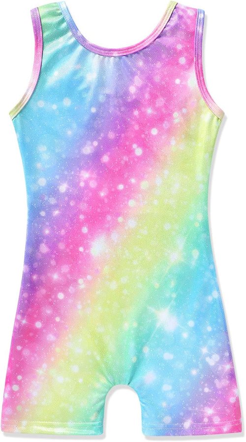 HOZIY Gymnastics Leotards for Girls - Fun Biketards with Shorts in Rainbow Unicorn Design