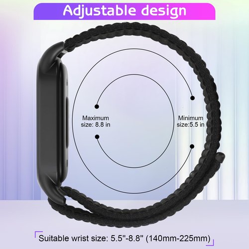 WNIPH Nylon Watch Bands Compatible for Xiaomi Smart Band 9 Active/Redmi Band 3, 2 Pcs Adjustable Breathable Sport Loop Wristband Replacement Straps for Women Men