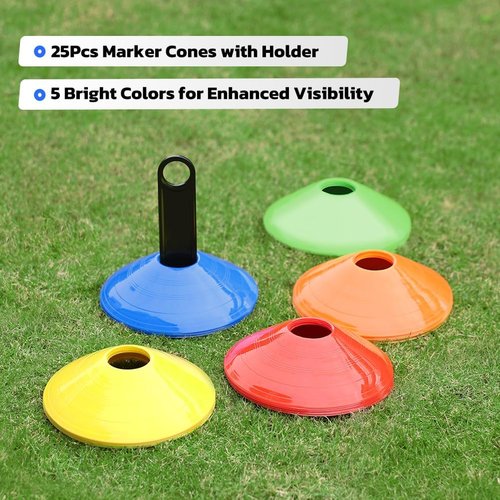 GHB Soccer Cones - Agility Training Field Markers | 25/50/100 Pack with Drills Guide