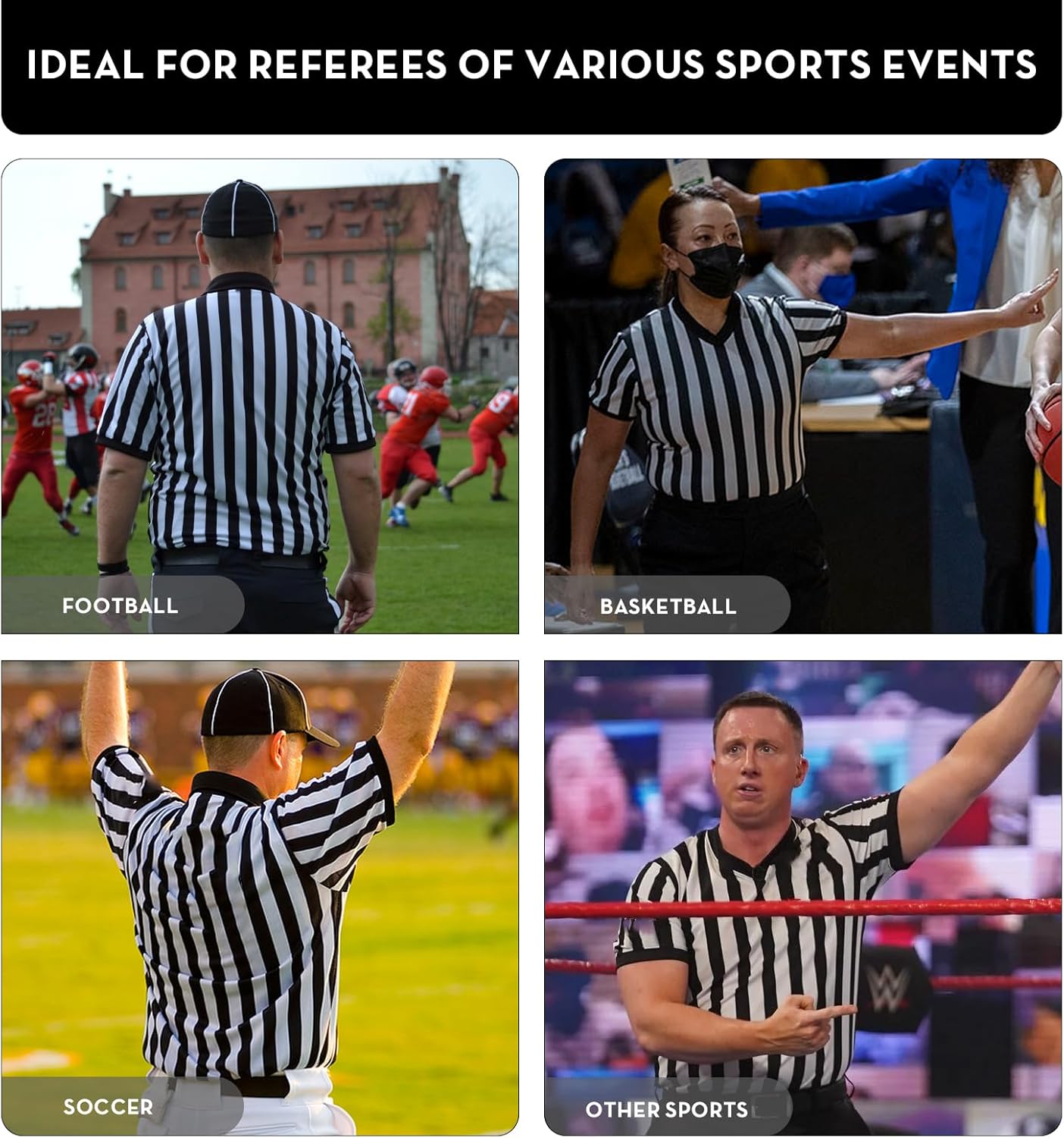 Skiennix Men’s Referee Shirt - V-Neck Official Umpire Jersey for Basketball & Football | Unisex Halloween Costume