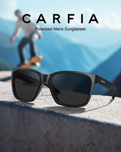 CARFIA Casual Polarized Sunglasses for Men UV400 Protection, Lightweight Unbreakable TR90 Sports Cycling Fishing Sun Glasses CA0951