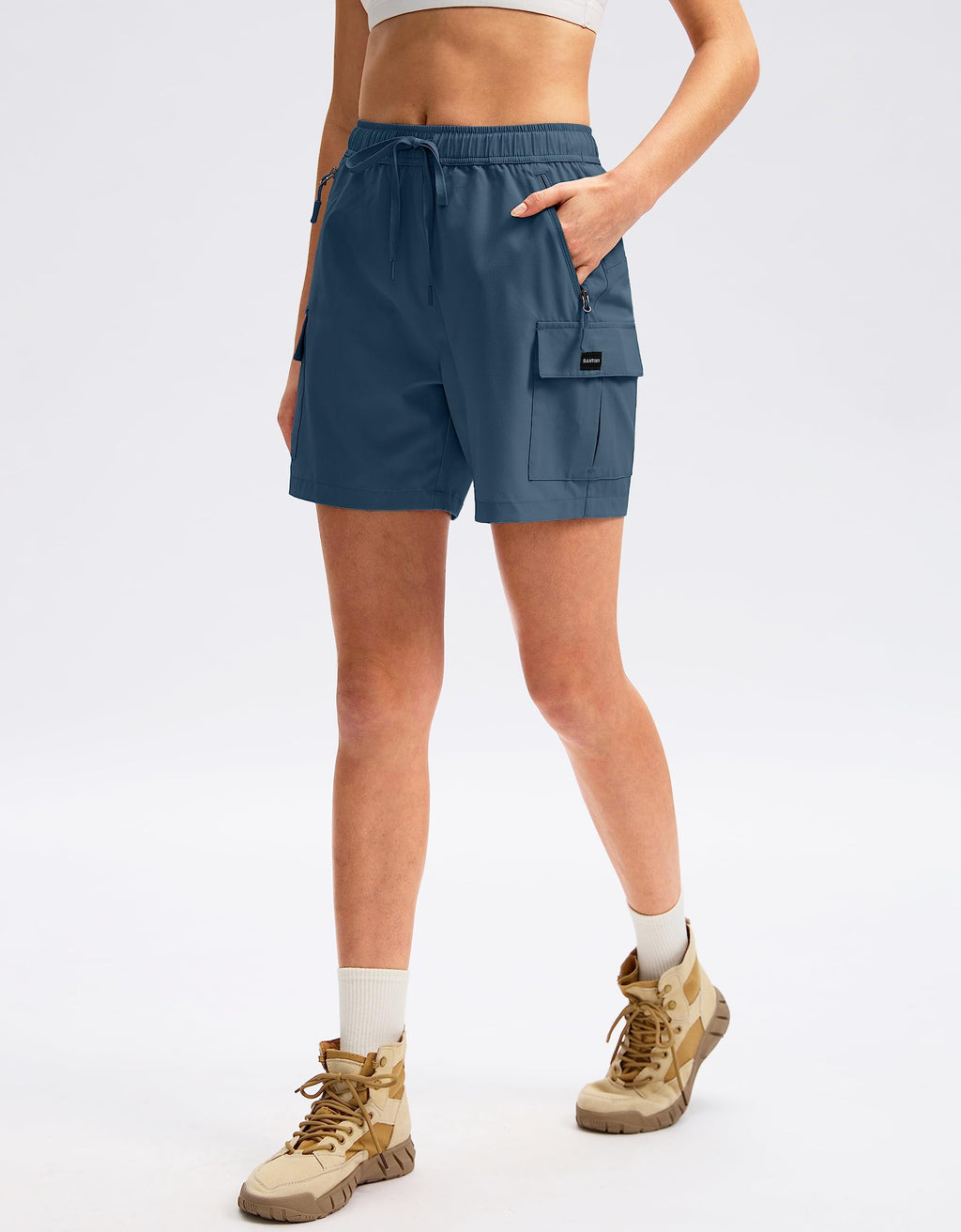 SANTINY Women's 5''/ 7''/9'' Hiking Cargo Shorts Quick Dry Lightweight Summer Shorts for Women Athletic Golf Zipper Pockets(Dusty Blue_XS)