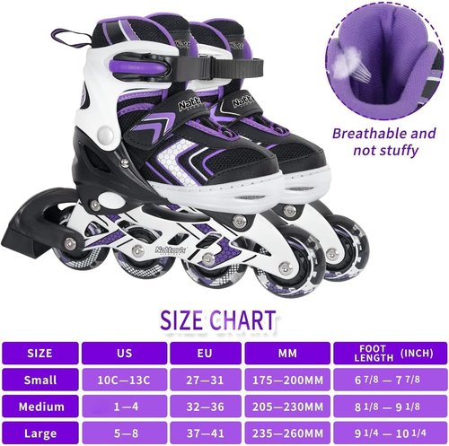 Nattork Adjustable Inline Skates - Light-Up Wheels for Kids | Beginner Roller Skates in Purple, Pink, Blue, Black