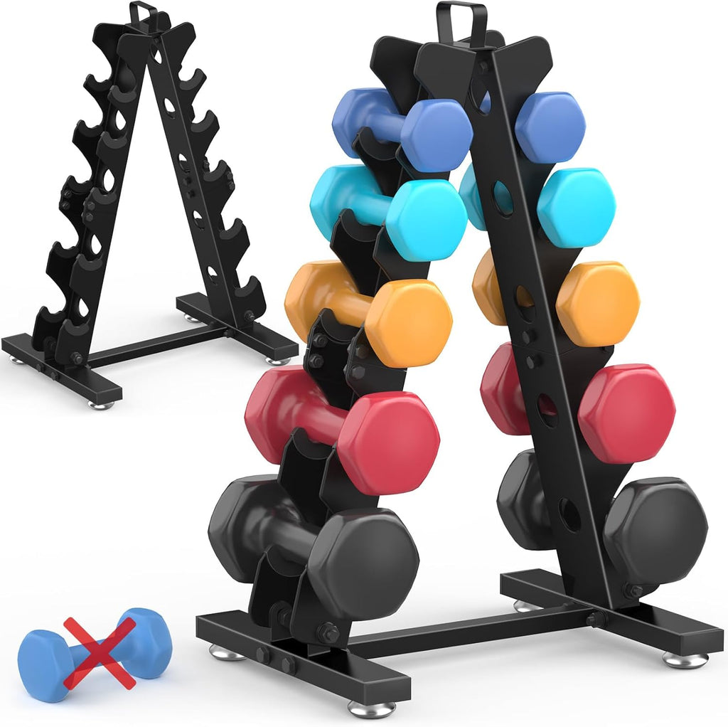 TomCare Dumbbell Rack - 6-Tier A-Frame Weight Storage Stand for Home Gym | Metal Holder with Handle