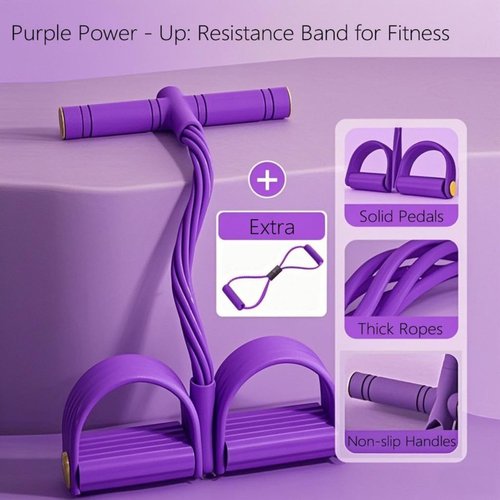21 Fitness Resistance Bands-6 Tube Pedal Ankle Puller with 8 Shape Resistance Band,Multifunction Tension Rope,for Strength Training,Tummy,Waist,Leg Slimming,Home Gym Exercise Equipment (Purple)