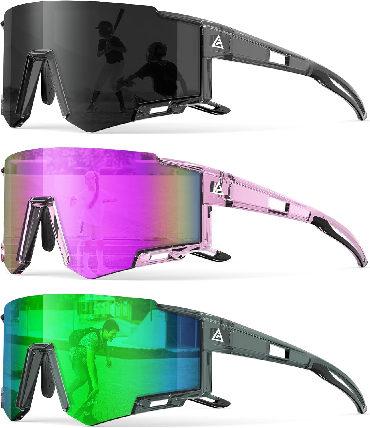 Skiennix Kids Sunglasses - UV400 Protection for Boys & Girls Ages 6-14 | 3-Pack Sports Shades