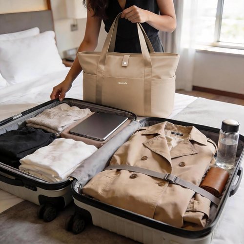 Ceneda Foldable Tote Bag - Lightweight Daily Handbag with Dual Cup Holders | 21L Capacity, Ideal for Travel & Gym