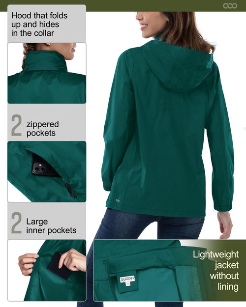 33,000ft Women's Rain Jacket Waterproof Lightweight Packable Raincoat with Hood for Golf Hiking Travel Windbreaker