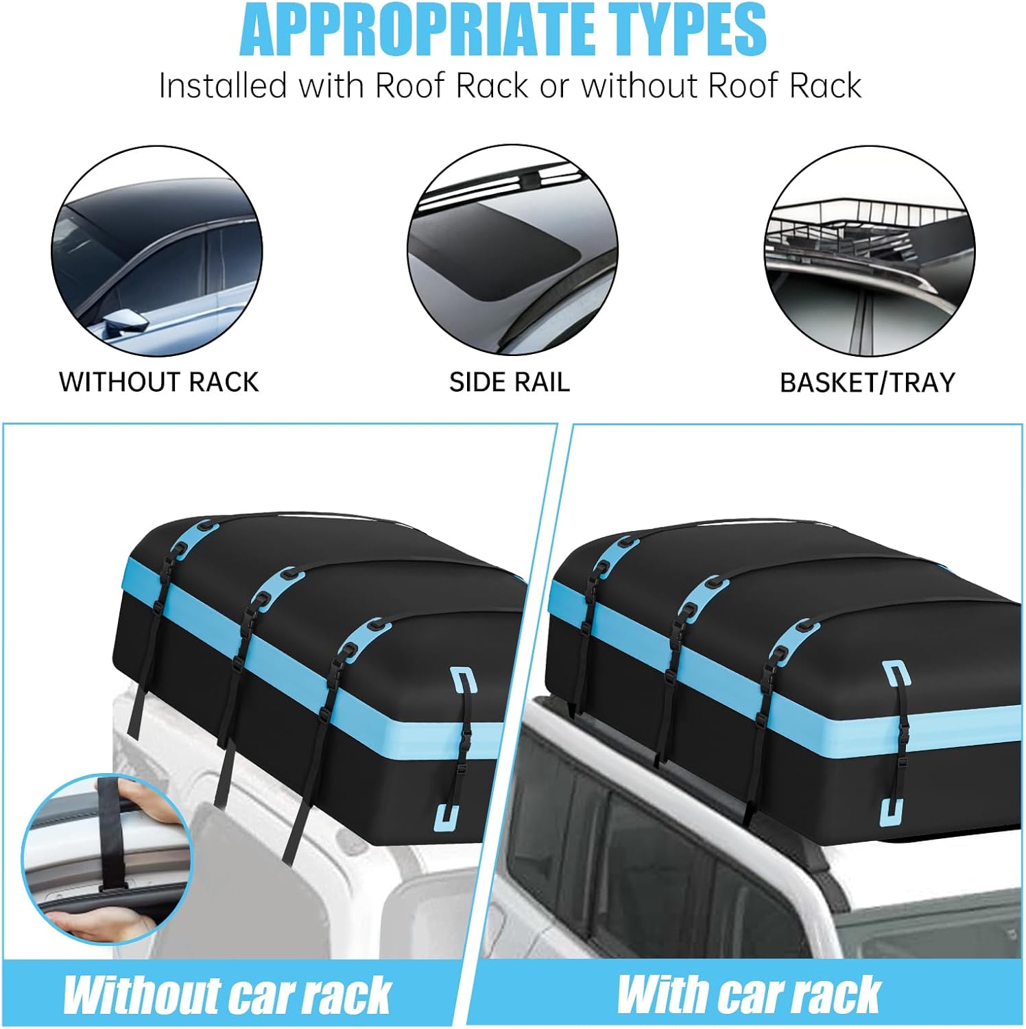 Skiennix Rooftop Cargo Carrier Bag - 30 Cubic Feet Waterproof Soft-Shell Design | Includes Anti-Slip Mat & Straps (Blue)