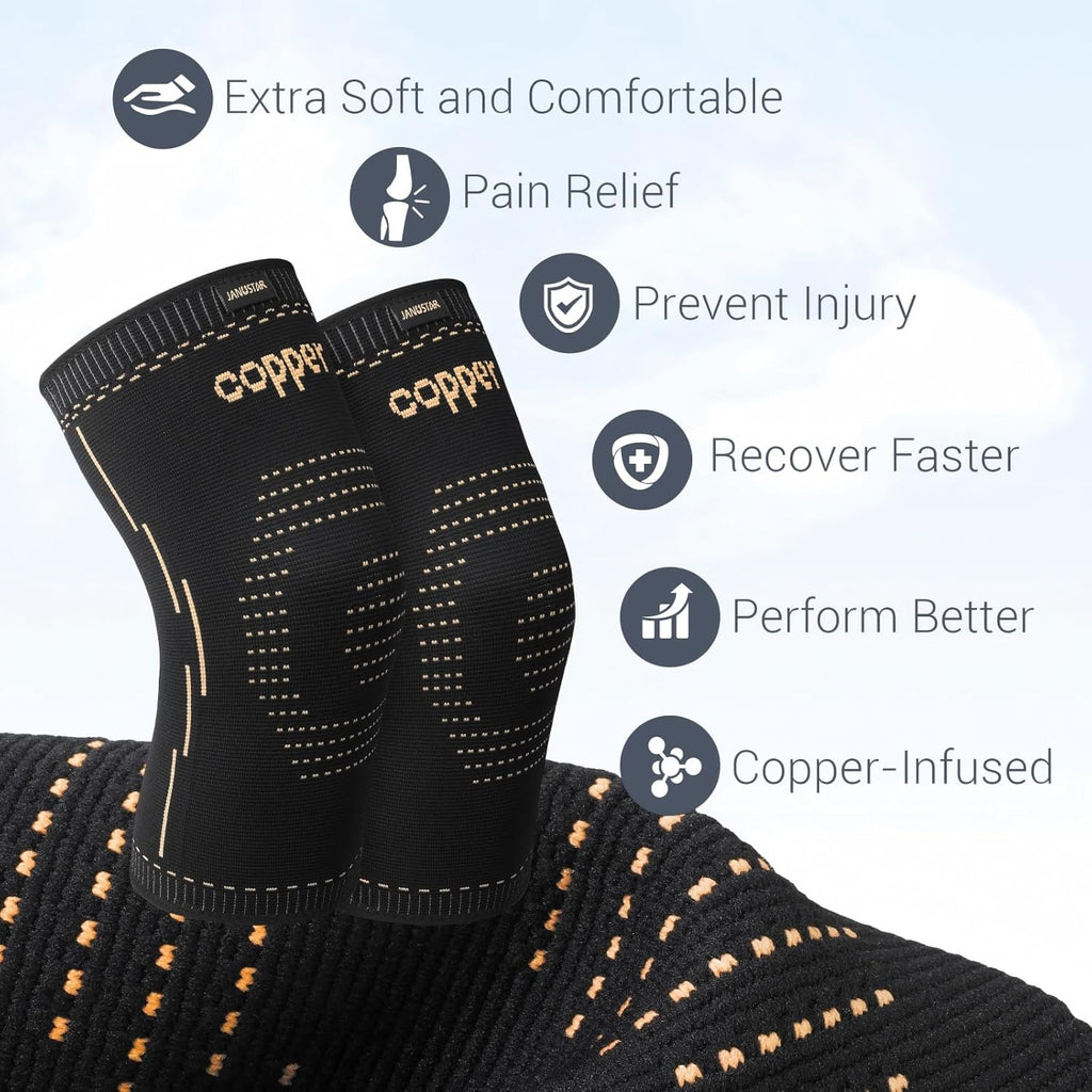 Skiennix Copper Knee Braces - Compression Sleeves for Pain Relief & Recovery | Unisex Design