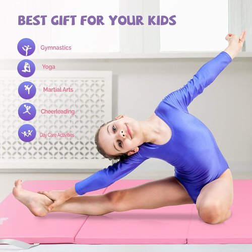 Matladin Folding Gymnastics Mat - 8FT/6FT PU Leather for Yoga, Cheerleading & Martial Arts