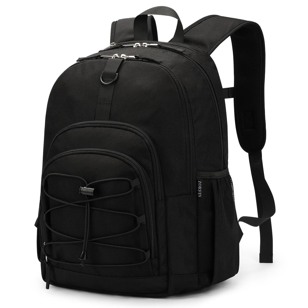 ZORFIN Black Backpack for School, Travel: Bookbag for Girls Boys - Kids Backpack with Multi Compartments