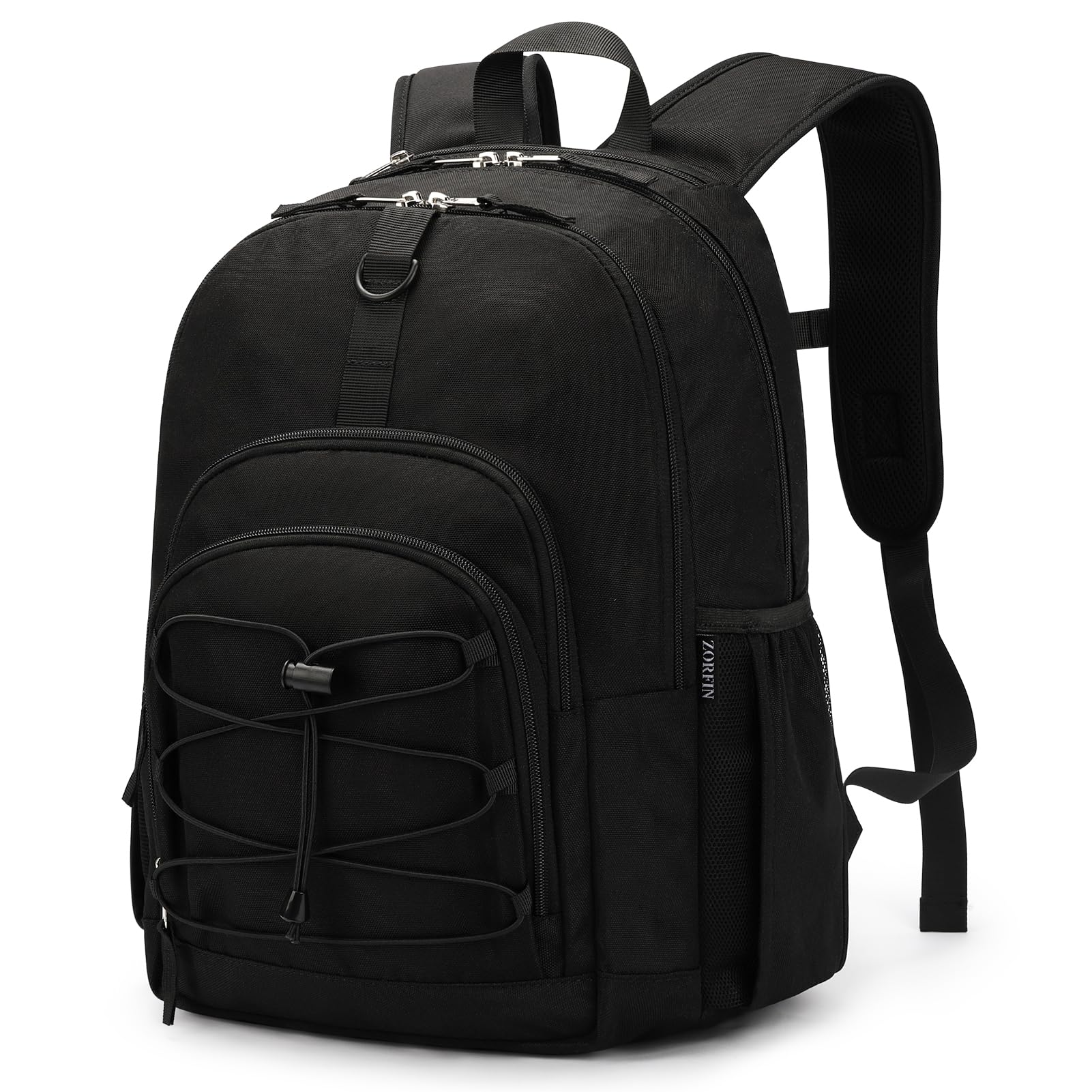 ZORFIN Black Backpack for School, Travel: Bookbag for Girls Boys - Kids Backpack with Multi Compartments