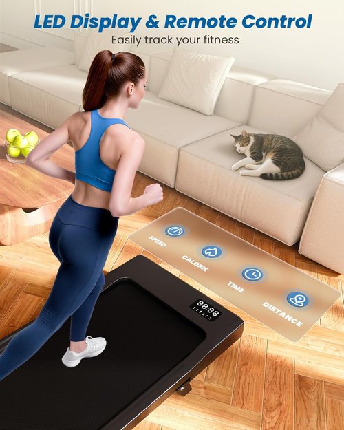 DeerRun Under Desk Treadmill - 6% Manual Incline, 0.6-3.8 MPH, 300 lb Capacity | App & Remote Control for Home Office