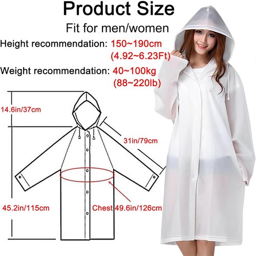 Cosowe Rain Ponchos for Adults - Reusable Emergency Raincoats with Hood & Drawstring | 2 Pack