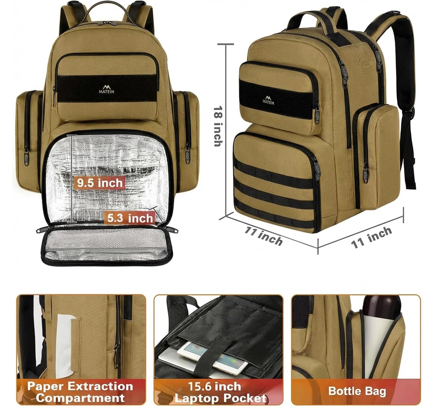 MATEIN Lunch Backpack for Men, 15.6 Inch Travel Laptop Backpack