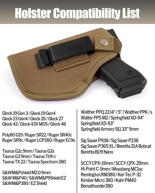 Gun Holster for Men&Women, IWB/OWB 9mm Holsters, 380 Pistol Holster fits Glock 19/17/23/26/27/42/43x, S&W M&P Shield, Sig Sauer and Similar Handguns