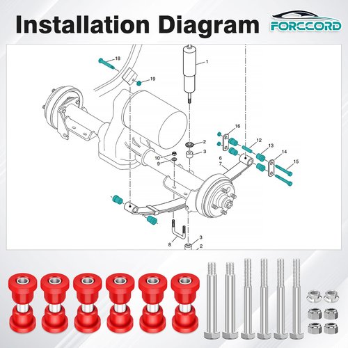 Forccord EZGO TXT Spring Bushing Kit With Screw Nut Fits for 1994-Up EZGO TXT/Medalist and 1981-Up Club Car DS Golf Cart Rear Leaf Spring Polyurethane Bushing and Sleeves Replacement 70289G01 70291G02