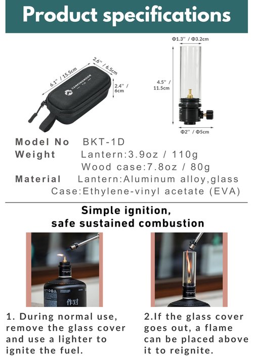 CAMPINGMOON Candle Lantern Gas Mini Small Camping Backpacking Black BKT-1D
