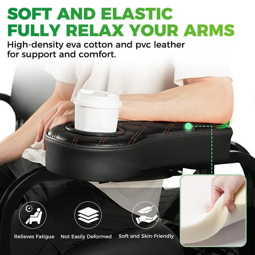 Panglong Golf Cart Armrest with Cup Holder Phone Bag, No Drilling Armrest Fits Yamaha Club Car EZGO Rear Seat with 1-Inch Square Tube, No Drilling PVC Leather Waterproof Armrest - Black