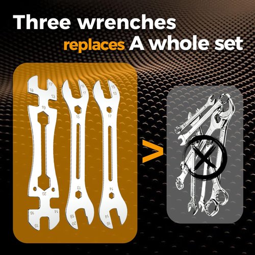 Vaasee 3 PCS Universal Thin Hub Cone Wrench Set, 0.1in/2.5mm Super Thin Open-End Wrench, Ni-Cr Plating Flat Wrenches 13-20mm Cr-V Steel Slim Spanner Wrench for Home Bike Car Repair